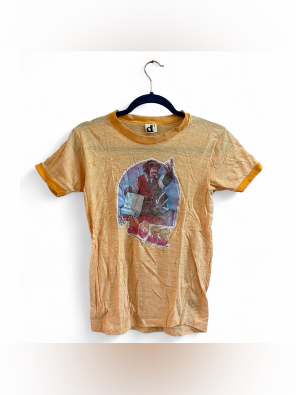 1971 Downerwear Vintage Boss Monkey Chimpanzee Graphic Short Sleeve Ringer Shirt
